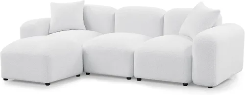 Vista 3 de Sofá en forma de L, moderno sofá modular modular para sala de estar, cómodo sofá de asiento profundo Cloud Boucle, tela de terciopelo de peluche