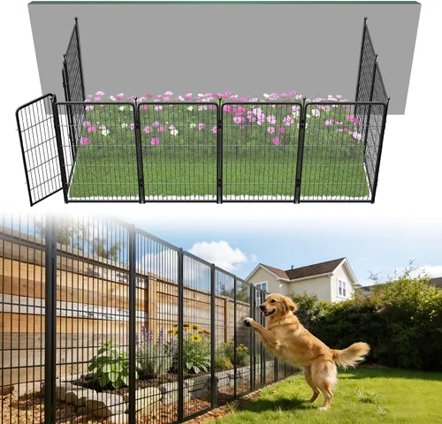 Vista 43 de FXW Valla de jardín al aire libre para el patio, 17 pulgadas de alto x 29.3 pies de largo, barrera de metal resistente para animales, para perros