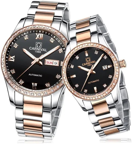 Vista 2 de Gosasa Reloj mecánico automático para parejas cristal de zafiro reloj de acero inoxidable para hombres y mujeres para ella o ella juego de regalo