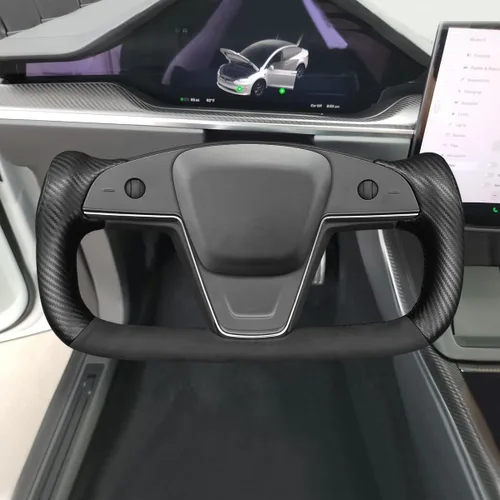 Vista 2 de MEWANT Fundas de volante para volante estilo yugo para Tesla Model S 2021-2023/Model X 2021-2023