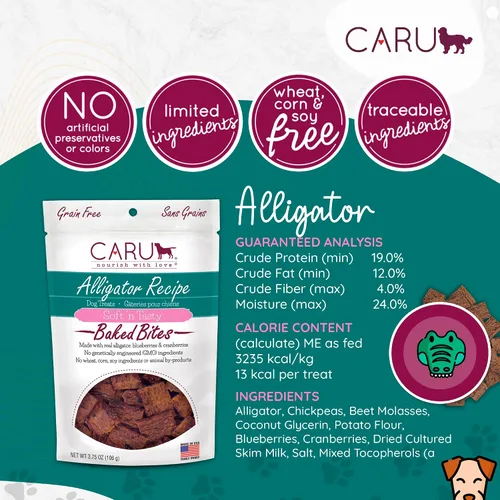 Vista 3 de Caru Soft 'n Tasty Baked Bites - Golosinas para perros, receta de cocodrilo, 3.5 onzas