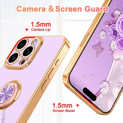 Vista 3 de LONTECT Funda para iPhone 15 Pro, a prueba de golpes, protección de cuerpo completo, soporte de anillo de astronautas, delgada, transparente