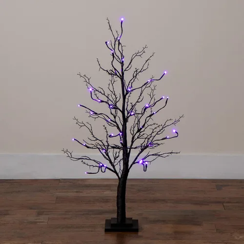 Vista 12 de Nearly Natural Árbol artificial de ramita negra de lujo preiluminado de 3 pies con 36 luces LED naranjas y moradas