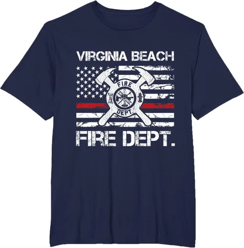 Vista 16 de Virginia Beach Virginia Fire Department - Camiseta delgada de línea roja, Negro