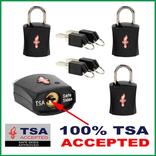 Vista 3 de Paquete de 4 candados de equipaje negros aprobados por la TSA para maletas, bolsas de mano, mochilas y estuches para portátiles