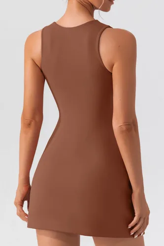 Vista 5 de Vestido corto de verano con cuello cuadrado sólido para mujer, sin mangas, elástico, acampanado, mini vestidos de sol.