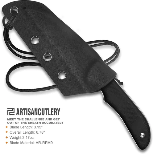 Vista 6 de ARTISANCUTLERY Cuchillo táctico Sea Snake (ATZ-1842) AR-RPM9 Hoja de acero en polvo G10 Mango Cuchillo de hoja fija Negro