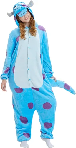 Vista 3 de MGOGO Unisex Adult Pajamas Sulley Sullivan Onesies Halloween Christmas Animal Cosplay Costume Winter Sleeping Wear