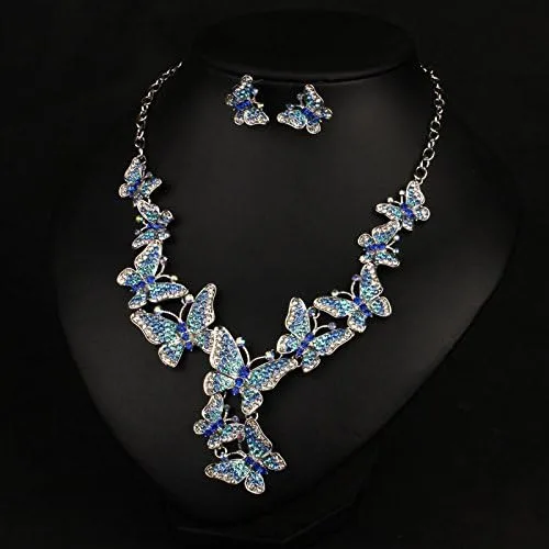 Vista 3 de Enuno - Gargantilla de cristal con diseño de mariposa, collar y pendientes para novias