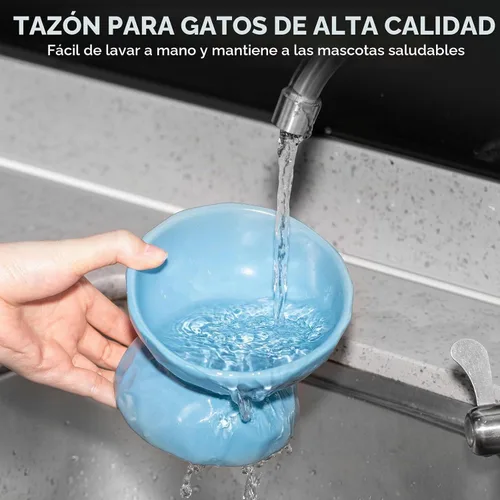 Vista 5 de Bokon Tazón elevado de cerámica para gatos de 6.8 onzas, cuenco elevado de comida para mascotas, anti vómitos, comedero elevado para perros y gatos