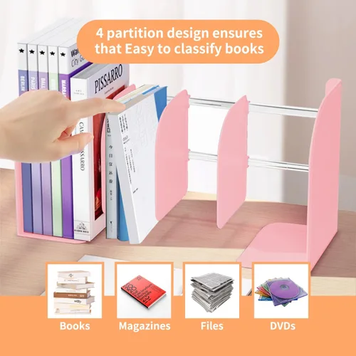 Vista 4 de Sujetalibros ajustables para libros pesados, extremos de libros de metal resistente para estantes, extremos de libro para libros pesados