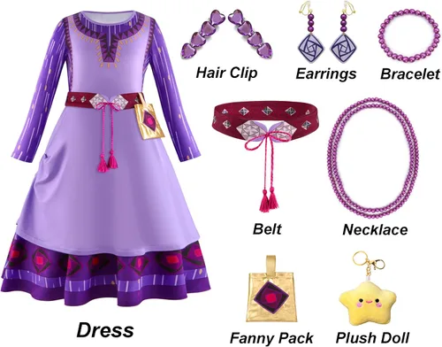 Vista 2 de ZEROGOO Disfraz de Asha para niñas, vestido de princesa morado para Halloween, fiesta de disfraces