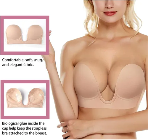 Vista 2 de BRABIC Sujetador sin tirantes con efecto de realce adhesivo sin espalda y adhesivo invisible, con cubiertas para pezones