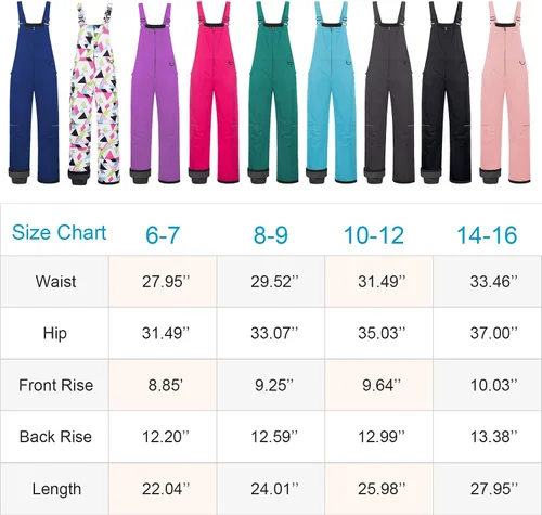 Vista 7 de CREATMO US Baberos de nieve para niñas, pantalones de esquí impermeables, aislados, overoles de invierno