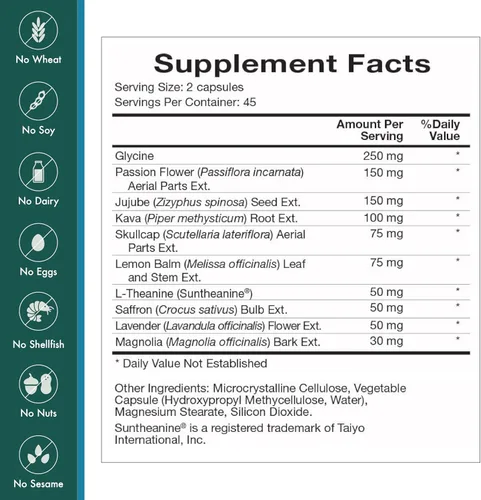 Vista 5 de Natura Health Products Suplemento de tranquilidad – Apoya la relajación – Con L-teanina, bálsamo de limón, azafrán, kava, calavera, lavanda y flor