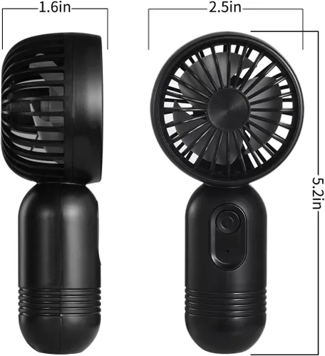 Vista 6 de VanSmaGo - Mini ventilador portátil de mano con 3 velocidades para viajes, ventilador de pestañas recargable por USB, funciona con pilas, negro