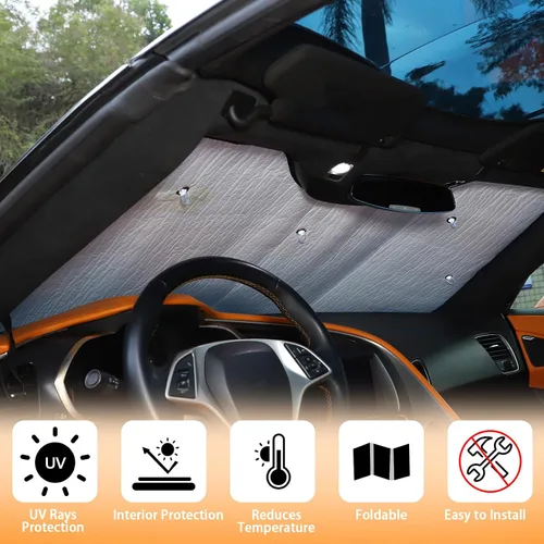 Vista 3 de Parasol para parabrisas compatible con Chevrolet Corvette C7 2014-2019, parasol plegable para ventana delantera, visera de protección solar
