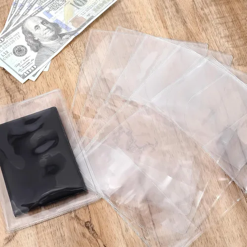 Vista 4 de Paquete de 10 fundas transparentes para pasaporte, protector impermeable para pasaporte, soporte de pasaporte de plástico transparente, protector
