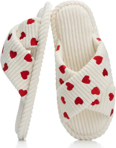 Vista 10 de GOEWY - Pantuflas para mujer con espuma viscoelástica para el hogar, con entretejido de pana, tiras cruzadas, con punta abierta, sandalias cómodas