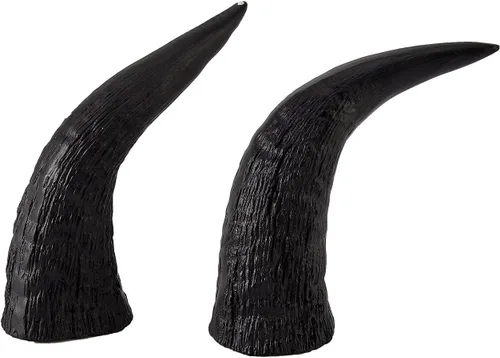 Vista 3 de OTARTU Escultura para colgar en la pared, diseño tribal negro, diseño tallado con calavera de buey de 19 pulgadas, arte de decoración de pared