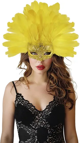 Vista 7 de JEGERMIG Máscara de plumas verdes para mascarada, accesorio de carnaval para mujer