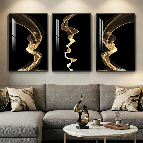 Vista 23 de Juego de arte moderno enmarcado de 3 piezas, arte abstracto de líneas geométricas en blanco y negro, pinturas artísticas de lujo contemporáneas