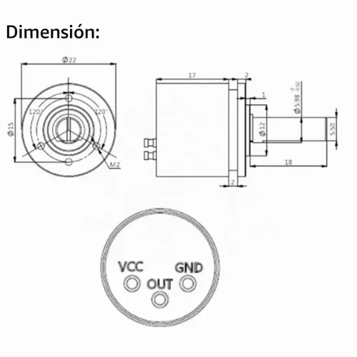 Vista 7 de Sensor de ángulo de pasillo, resolución de 0.088 ° Sensor de posición de efecto Hall giratorio de 360 °, salida de 0-5 V círculo completo 12 bits