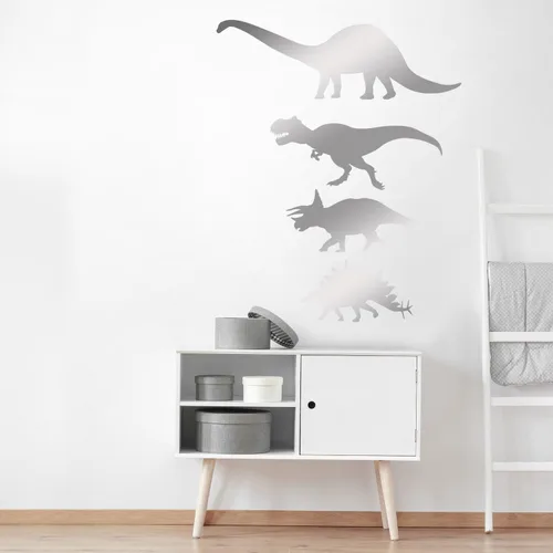 Vista 3 de Juego de calcomanías de pared de silueta de dinosaurio, calcomanía de pared con corte de beso de dinosaurio (negro)