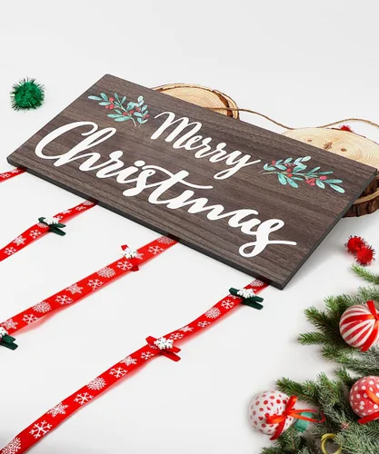 Vista 7 de Soporte de Exhibición para Tarjetas de Navidad, Decoración de Pared de Navidad, Marco de Fotos de Navidad de Madera con 30 Clips para Colgar Fotos