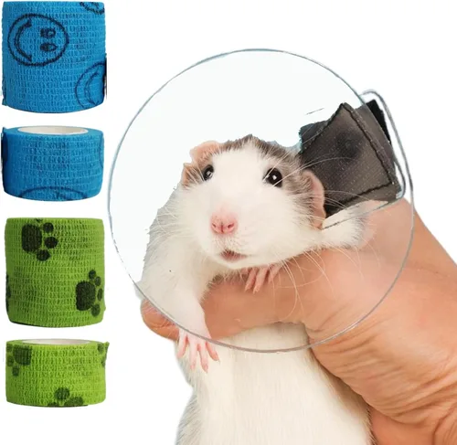 Vista 7 de MANON ROSA Juego de 4 vendajes autoadhesivos para recuperación de hámster, con collar E para recuperación de hámster, protección antimordeduras