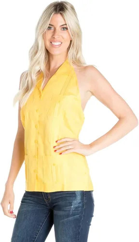 Vista 6 de Mojito Collection Sexy Guayabera Halter Top Botón Down Linen Blend S-2X