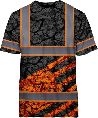 Vista 8 de Camisa de alta visibilidad de calavera con bandera de Estados Unidos para hombres, camisas de seguridad con nombre personalizado, ropa de trabajo