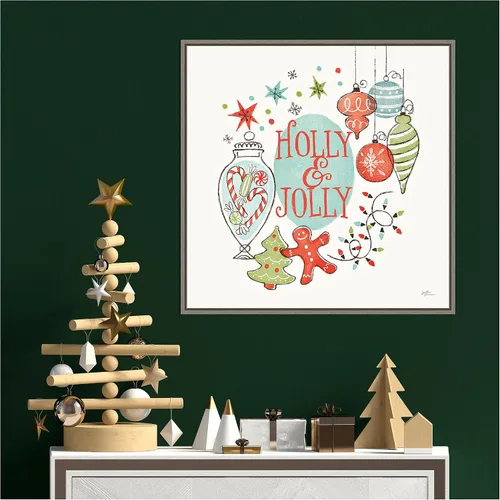 Vista 7 de Amanti Art Lienzo enmarcado para pared, diseño retro de Navidad IV de Janelle Penner (22 pulgadas de ancho x 22 pulgadas de alto), marco gris lavado