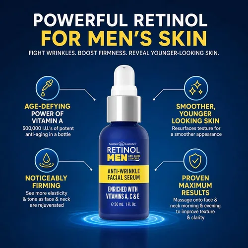 Vista 6 de Retinol Suero facial antiarrugas para hombre, la fórmula original Retinol antienvejecimiento para piel de aspecto más joven, enriquecido