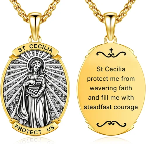 Vista 16 de Collar con colgante de amuleto de medalla de San de plata 10A-St Michael Oval