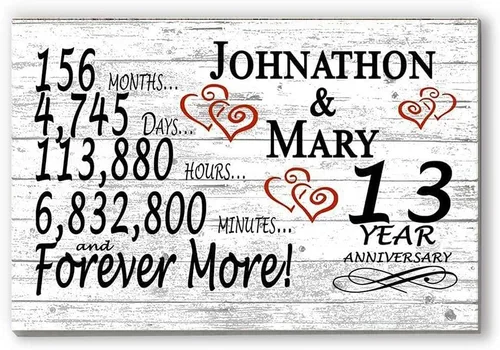 Vista 59 de Letrero personalizado de aniversario de 1 año, regalo de primer aniversario de boda, regalo para días de pareja, minutos, años, madera maciza, 16.5