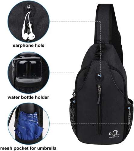 Vista 97 de Waterfly - Mochila cruzada tipo bandolera para viajes y caminatas, bolsa de pecho, Gris, talla única