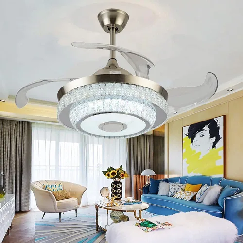 Vista 8 de Candelabros inteligentes de 42 pulgadas con Bluetooth, regulable, 7 cambios de color, lámpara LED de cristal retráctil con ventilador con control