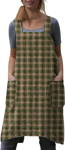 Vista 10 de WROLEM Women's Cross Back Pinafore Apron with Large Pockets Home Kitchen, Restaurant, Coffee house,Cooking Gardening Works