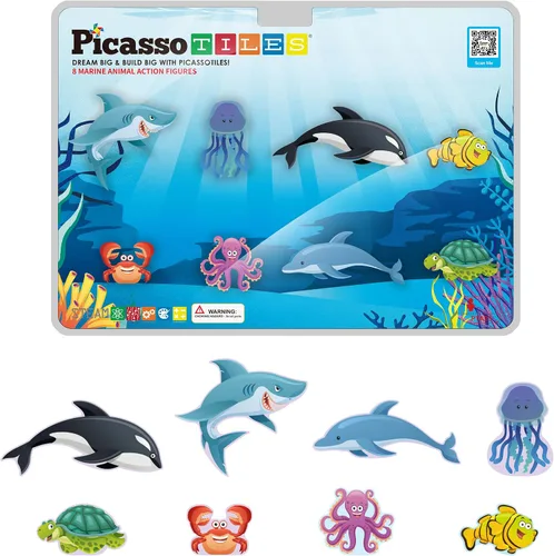 Vista 15 de PicassoTiles 8 figuras magnéticas de animales de granja, complemento de 8 Animales de granja
