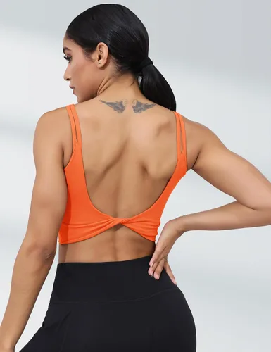 Vista 2 de LUYAA Sujetadores deportivos de entrenamiento para mujer, sin espalda, acolchados, para yoga, ombliguera, espalda baja, brasier para gimnasio