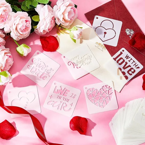 Vista 5 de Teling 80 plantillas de amor de corazón de San Valentín para pintar de 3 x 3 pulgadas, plantillas de dibujo reutilizables de San Valentín