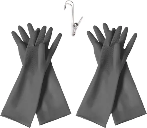 Vista 3 de HOMSSEM Guantes de goma para lavar platos, 2 pares de guantes de goma de alta calidad para limpieza, color gris urbano, verde, azul