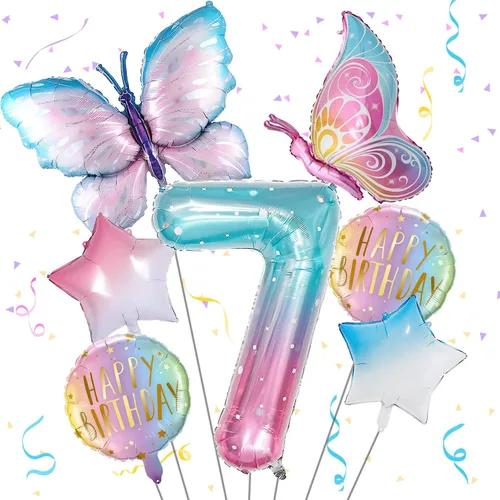 Vista 13 de Decoraciones de cumpleaños de mariposa, globos de mariposa, decoraciones de fiesta de primer cumpleaños para niñas, números de fantasía, 1 globo