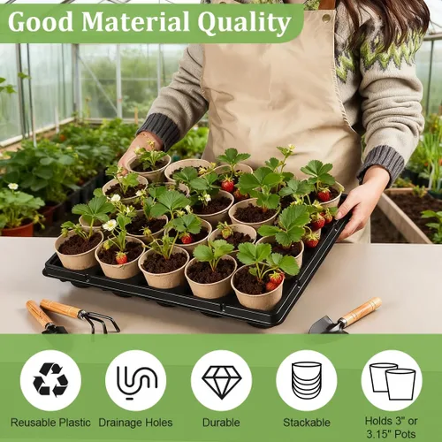 Vista 6 de RooTrimmer Macetas de turba de 3.15 pulgadas, 100 piezas con bandejas de plántulas de 20 celdas, 5 unidades, macetas biodegradables para inicio