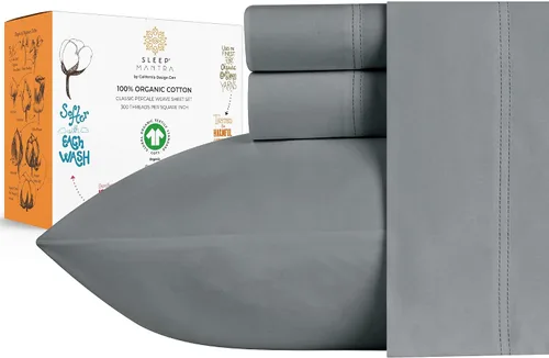 Vista 10 de Sleep Mantra Juego de sábanas 100% algodón orgánico, percal suave y refrescante Blanco