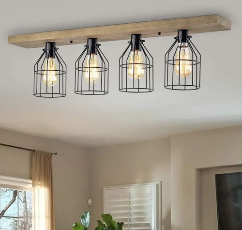 Vista 2 de The Gray Barn Daisy Road - Jaula de madera y metal con 4 luces