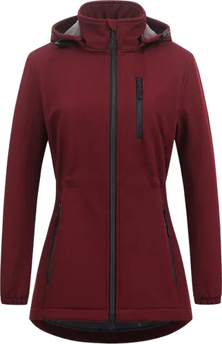 Vista 2 de Chrisuno Chaqueta ligera y larga con forro polar Softshell para mujer, impermeable Anorak con capucha extraíble
