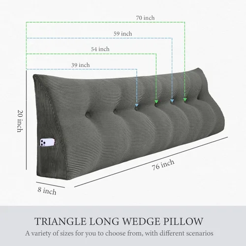 Vista 34 de Almohada de cabecera gruesa totalmente rellena tamaño Queen, cabecera acolchada suave y firme, soporte grande, triangular, almohada de cuña