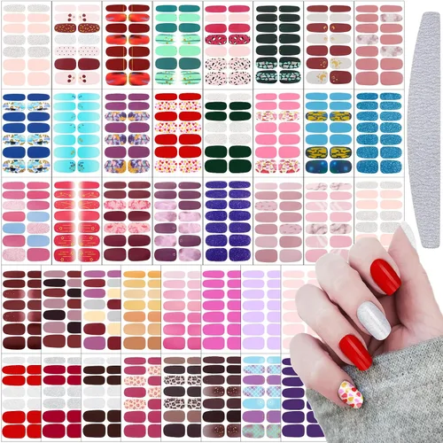 Vista 3 de Maitys 560 piezas de 40 hojas de calcomanías de uñas de envoltura completa, tiras de esmalte de uñas, calcomanías autoadhesivas de gel para uñas